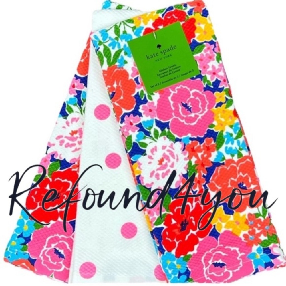 Kate Spade - ‘Pink/Red Flowers’ dish towels (3). NWT  Firm!